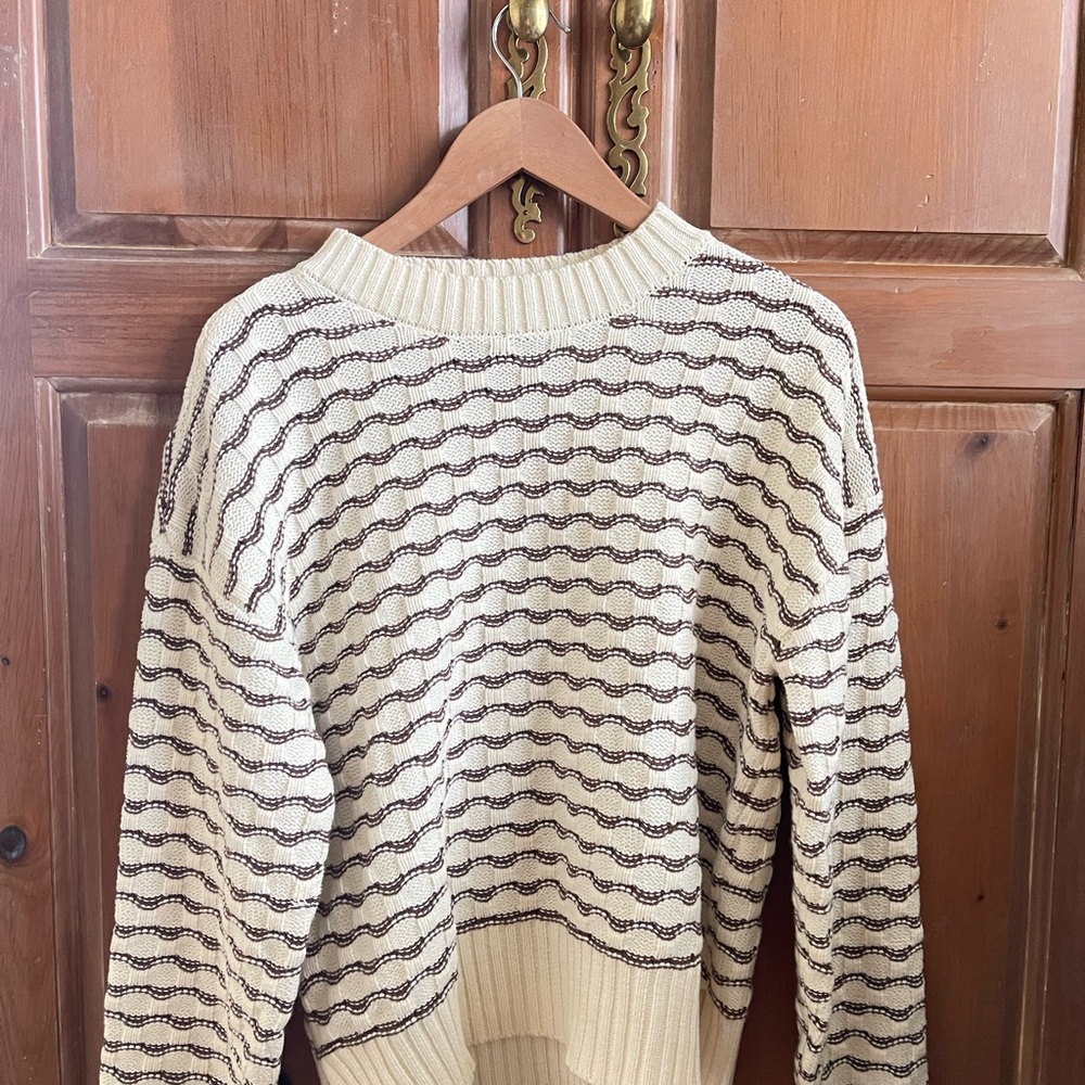 Vintage Abstract Striped Cream and Brown Sweater